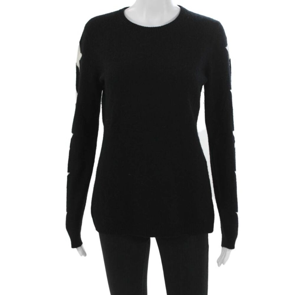Aqua Cashmere Women Pullover Sweater Black Crew Neck Size M